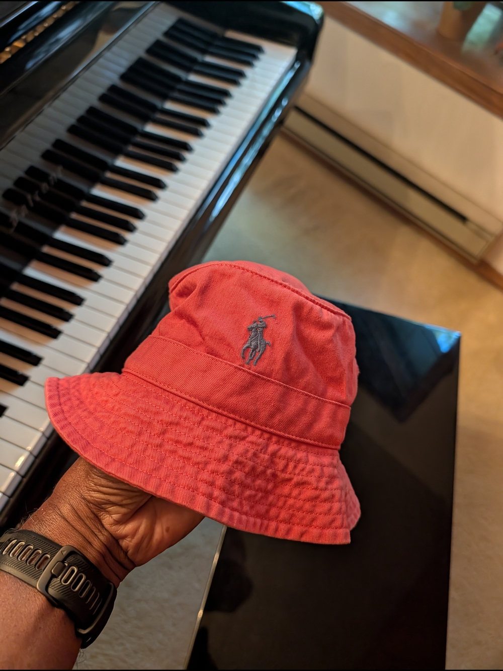Ralph Lauren Coral Pink Bucket Hat with Embroidered Pony